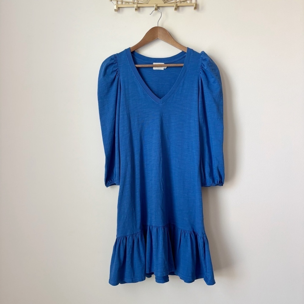 Nation LTD Blue Puff Sleeve Danika Ruffle Dress Small Coastal Summer